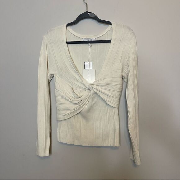 FRAME LAYERED WRAP TWIST FRONT LONG SLEEVE TOP SWEATER NWT LARGE - Picture 5 of 9